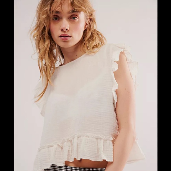 Free People Cream Ruffle Blouse - Picture 1 of 5